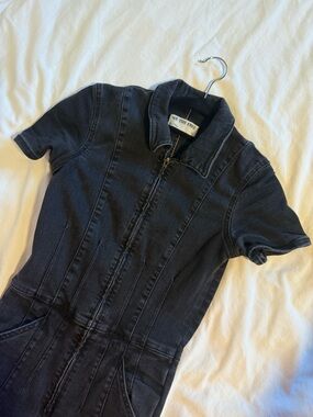 We The Free Dark Indigo Denim Short-Sleeve Jumpsuit